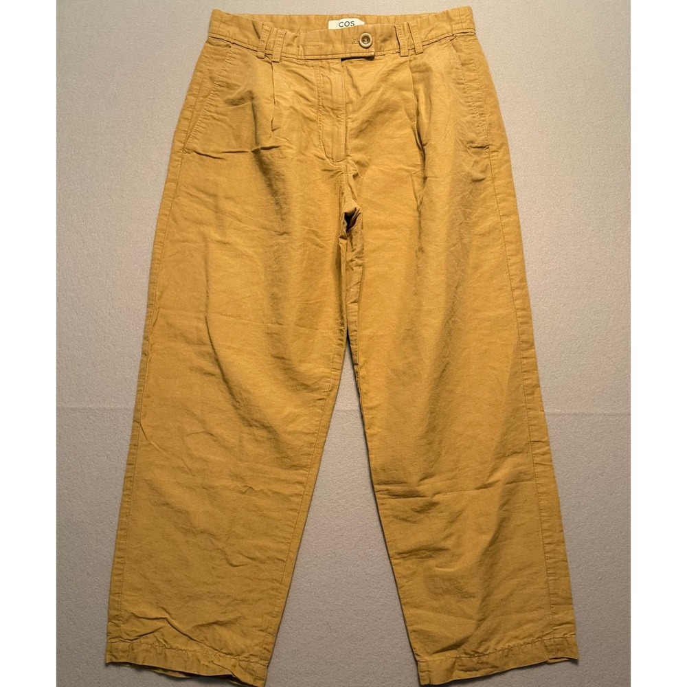 COS Pleated High Waist Wide Leg Trousers Mustard Yellow Women Size 6